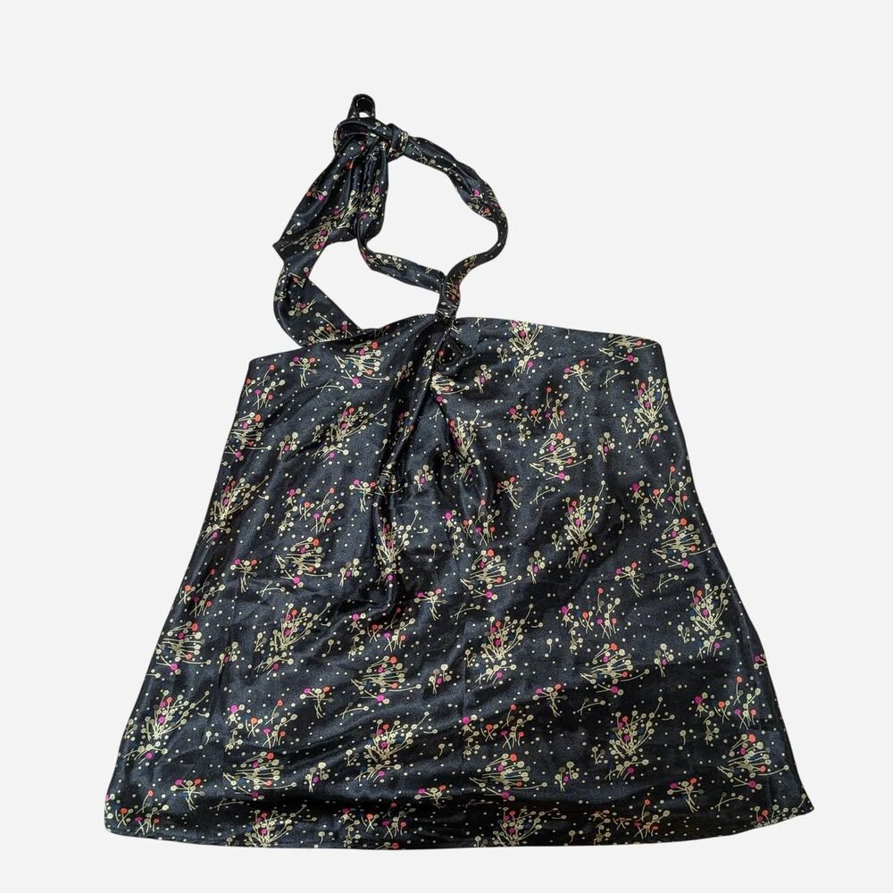 Whimsygoth Silk Satin Floral Halter Neck Top Black Fairycore Cami